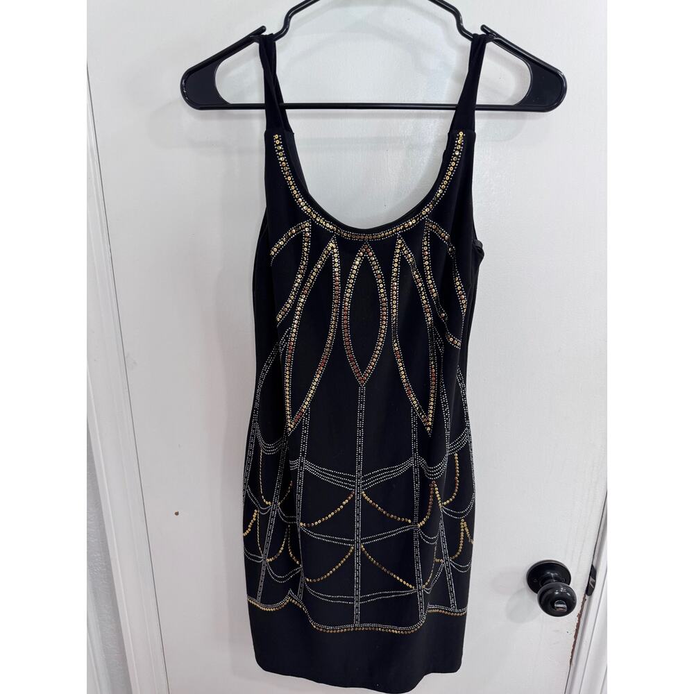 Bisou Bisou Party Dress Black w/Gold & Silver Sequins - S 4-Whimsygoth,Glam,Punk